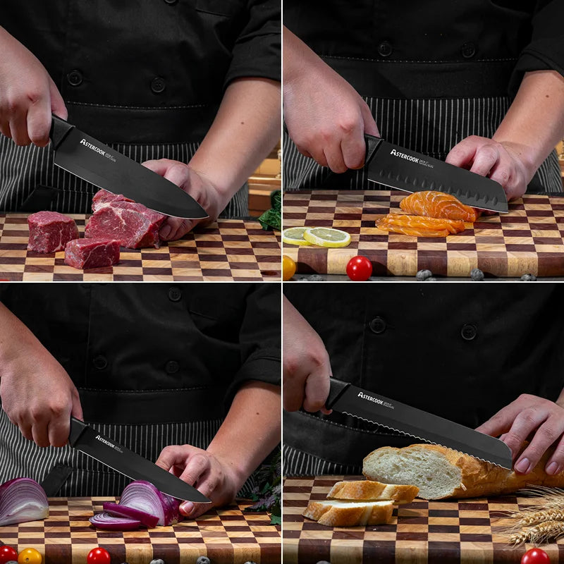 15PCS/ Knife Set with Sharpener Block - German Stainless Steel, Dishwasher Safe Kitchen Knife with Built-in Sharpener