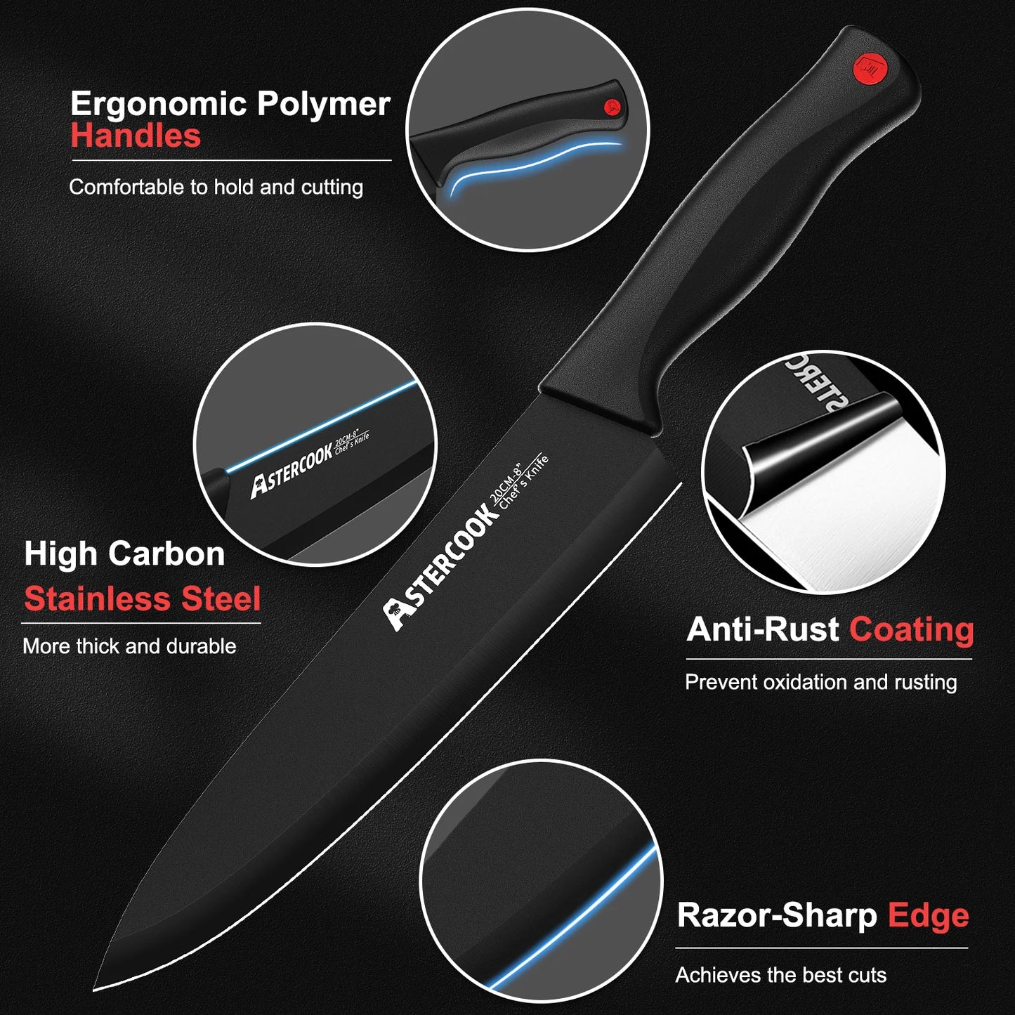 15PCS/ Knife Set with Sharpener Block - German Stainless Steel, Dishwasher Safe Kitchen Knife with Built-in Sharpener