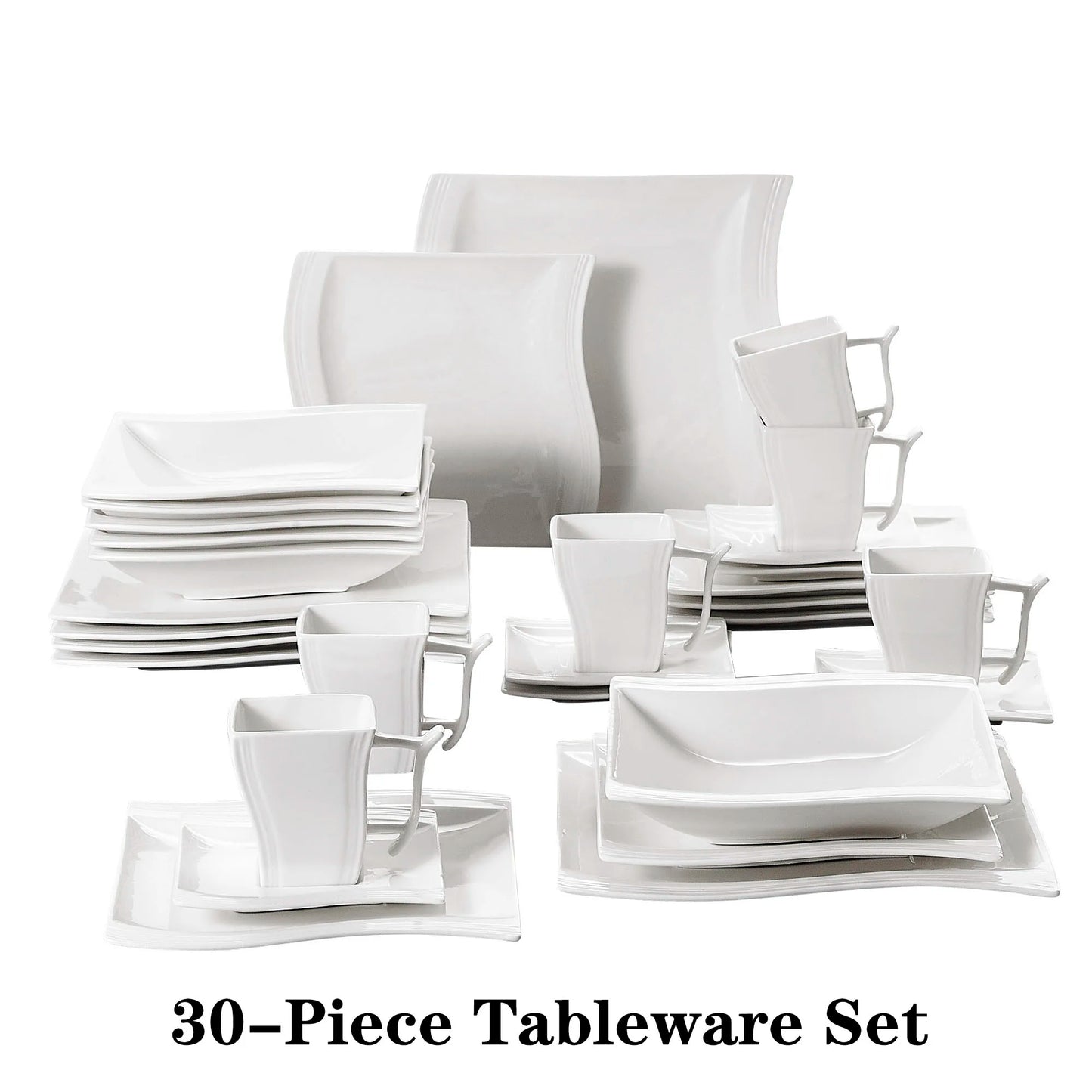 30/60 Piece White Porcelain Dinner Set with 12*Cup,Saucer,Dessert Soup Dinner Plate Tableware Set for 12 Person