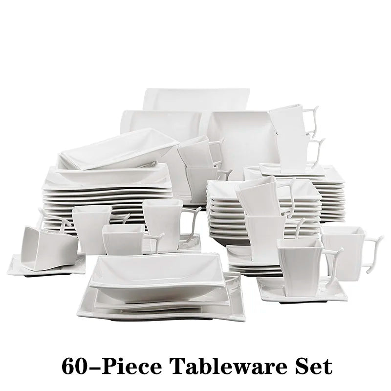 30/60 Piece White Porcelain Dinner Set with 12*Cup,Saucer,Dessert Soup Dinner Plate Tableware Set for 12 Person