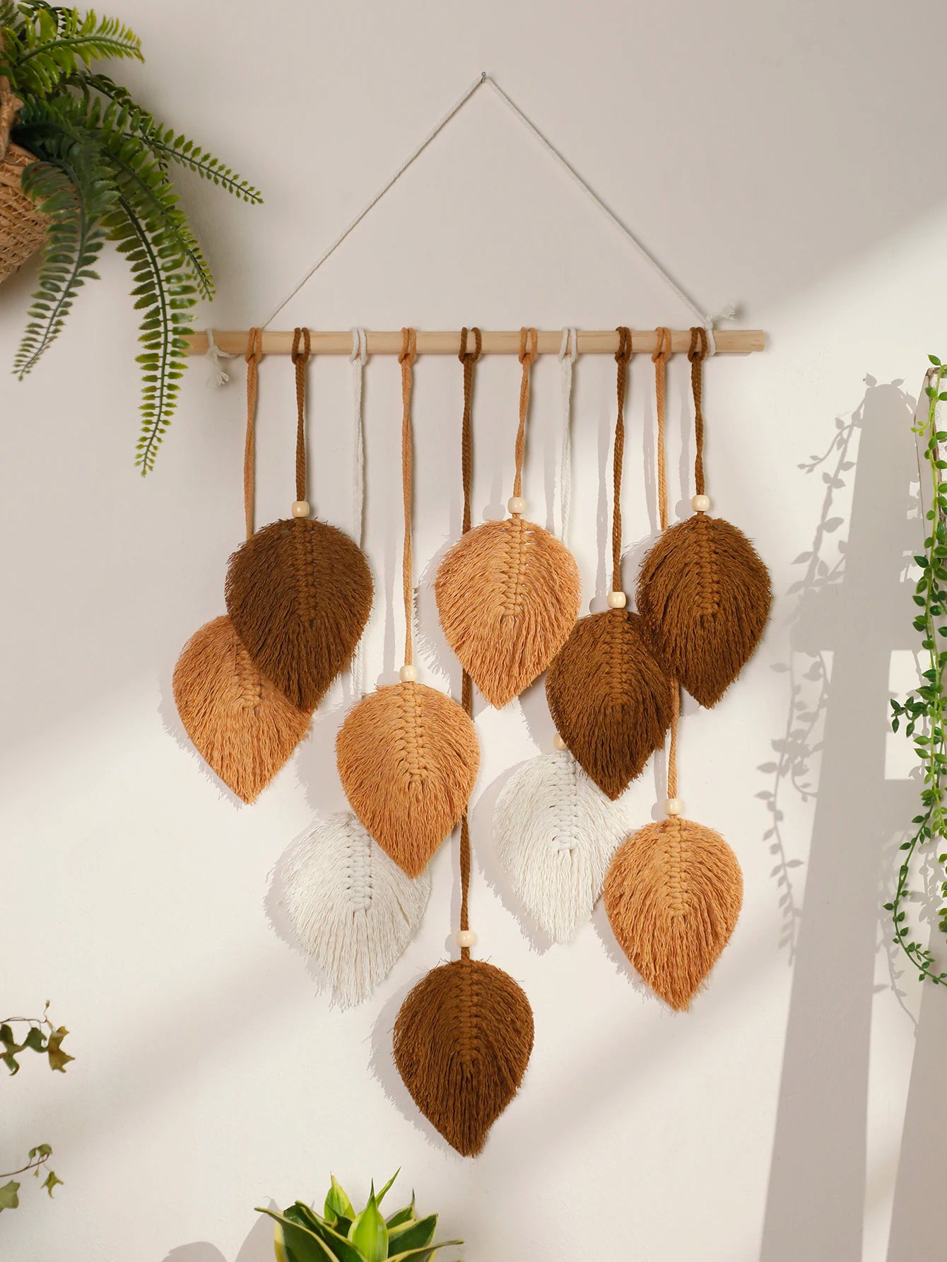 Boho Leaf Macrame Tapestry Brown Green Wall Tapestry