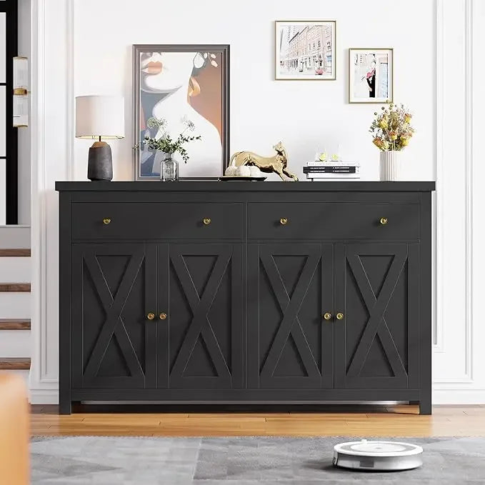 55" Large Sideboard Buffet Cabinet with Storage, with 2 Drawers and 4 Doors