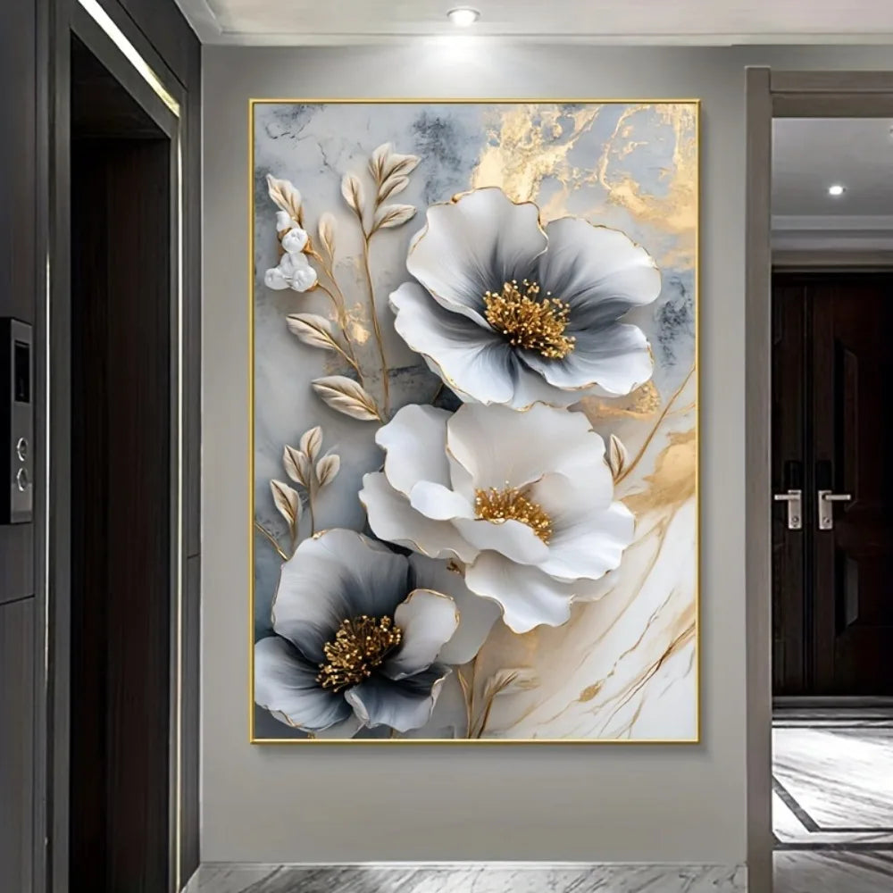 Modern luxury floral canvas mural, framed 3D floral painting, suitable for bedroom and living room decoration