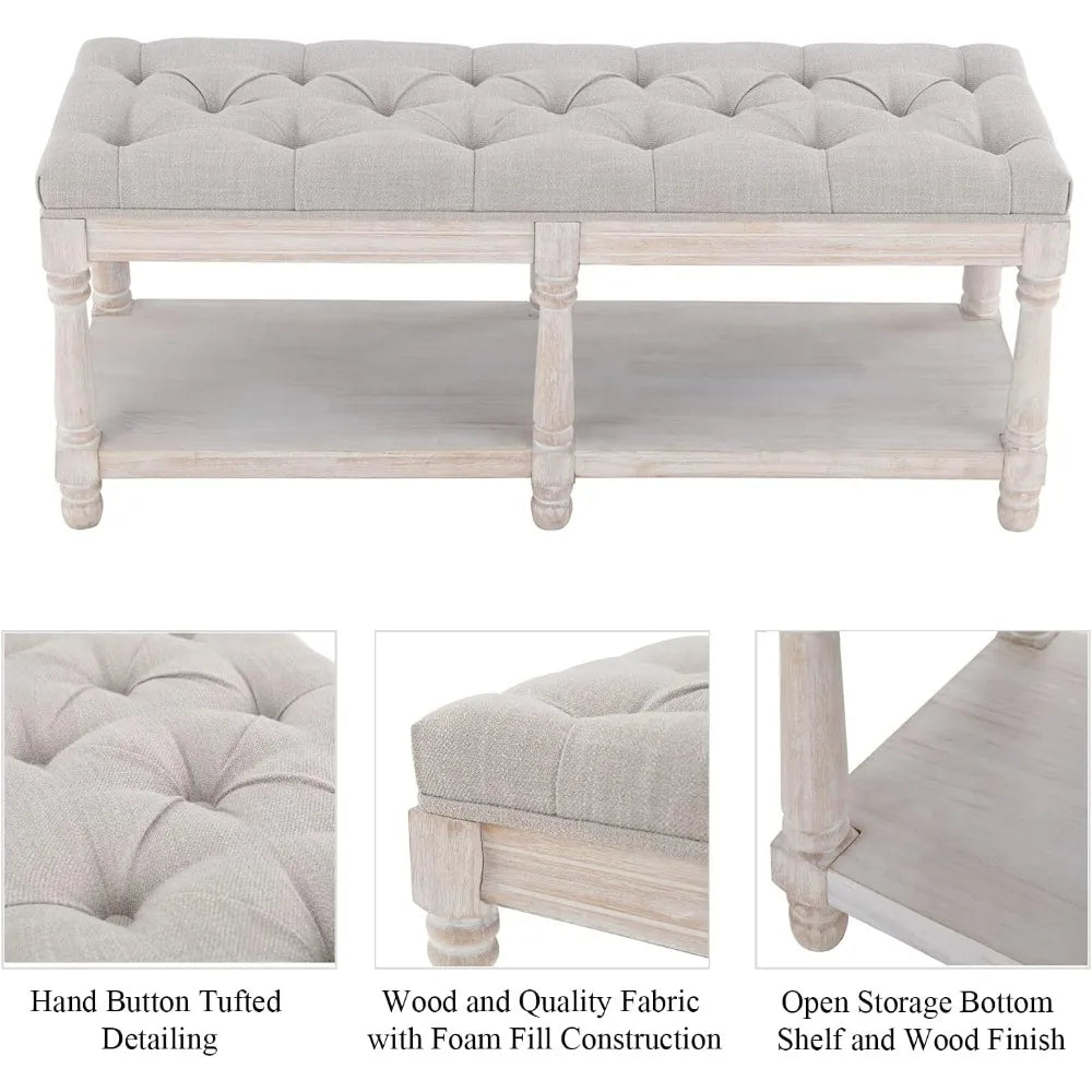 Upholstered Farmhouse Entryway Shoe Bench Or Bed End Stool
