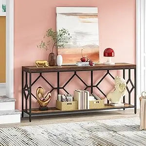 70.86 Inches Extra Long 2-Tier Narrow Console Table for Entryway, Sofa Table Behind Couch,Accent Table