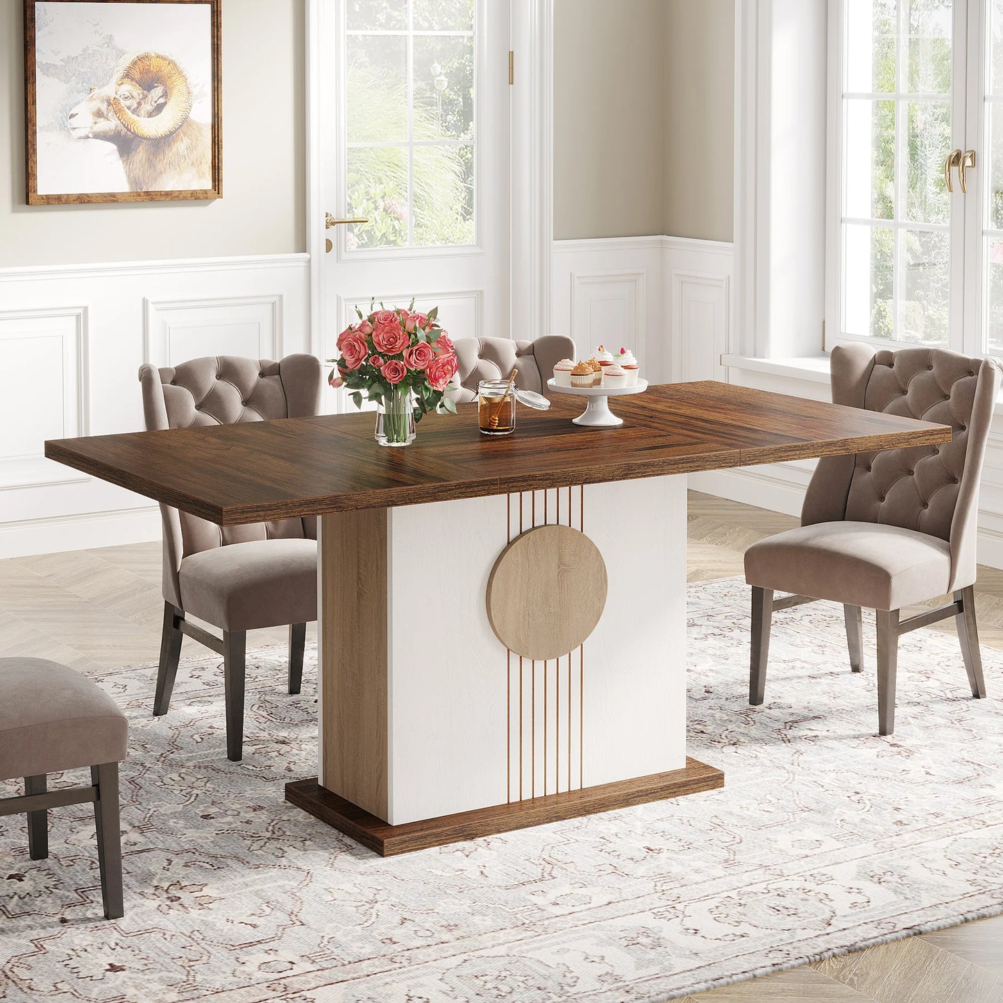 55" Rectangular Dining Table for 4 to 6 People, Farmhouse Wood Dinner Table for Kitchen, Dining Room & Living Room