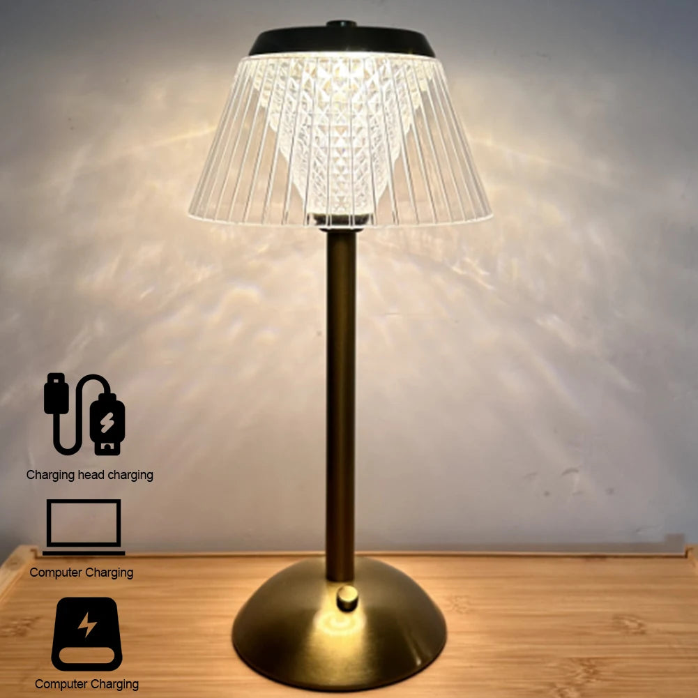 Crystal Table Lamp Metal Base Eye Protection Night Light Rechargeable