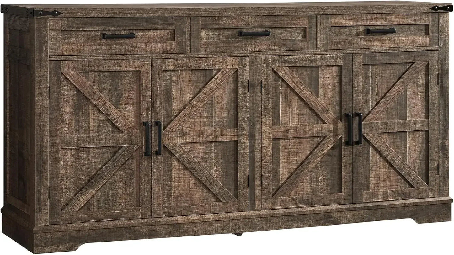 63” Large Buffet Cabinet, Sideboard Buffet Storage Cabinet with 3 Drawers, Farmhouse Coffee Bar with 4 Doors, for Kitchen