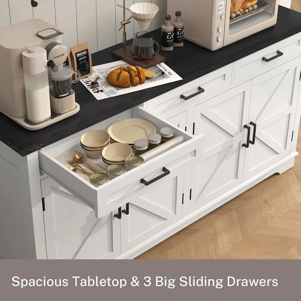 63” Large Buffet Cabinet, Sideboard Buffet Storage Cabinet with 3 Drawers, Farmhouse Coffee Bar with 4 Doors, for Kitchen