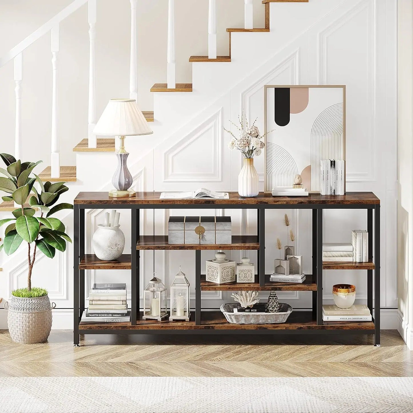 70.9 inch Long Table Behind Couch,3-Tier Industrial Narrow Entryway Hallway Accent Table for Living Room