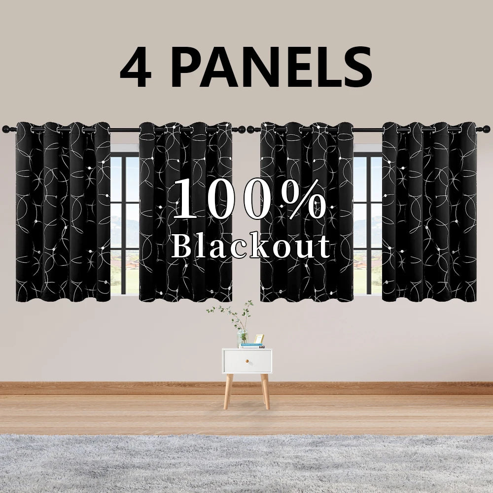 4 PCS Circle And Dots Foil Blackout Curtains Grommet Thermal Insulated