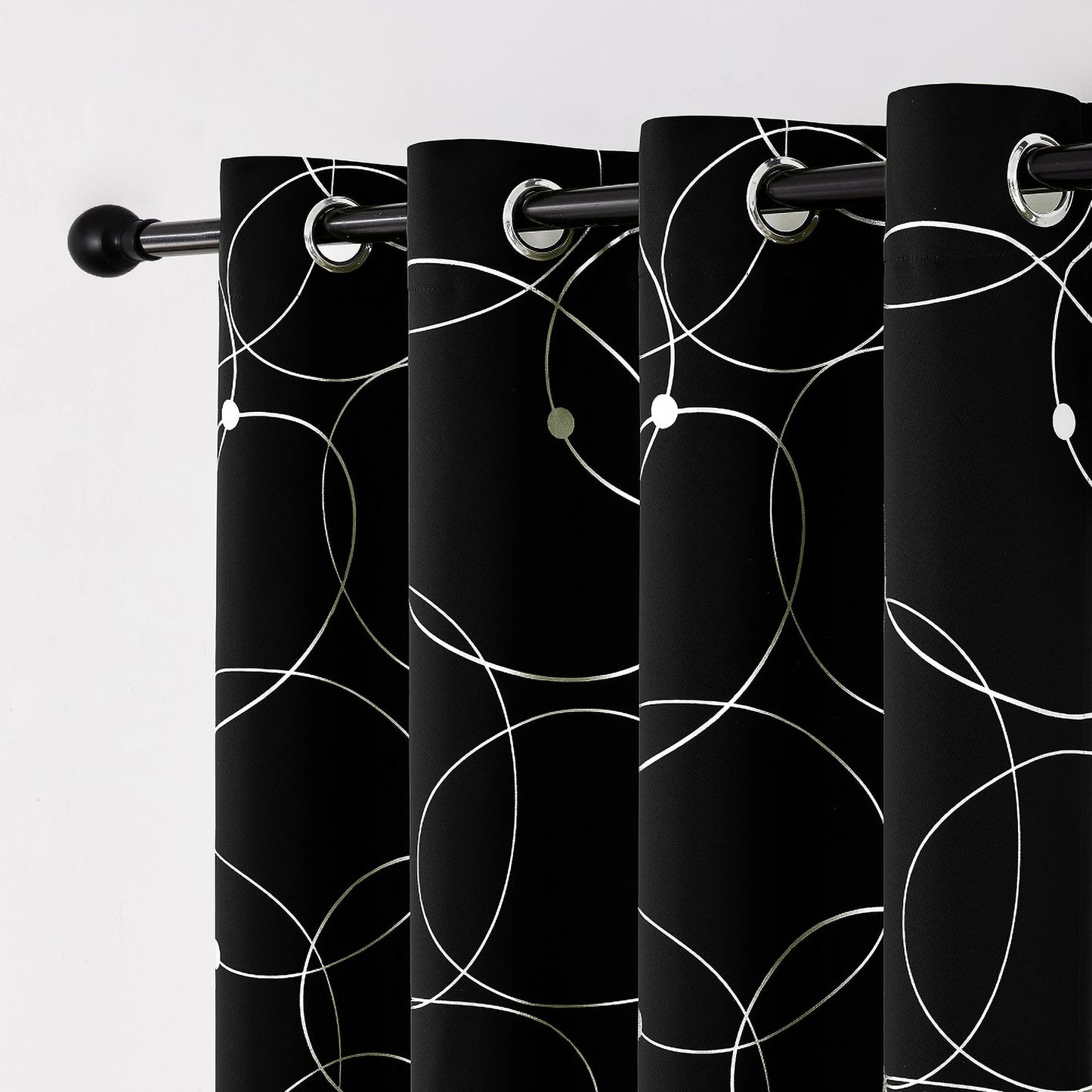4 PCS Circle And Dots Foil Blackout Curtains Grommet Thermal Insulated