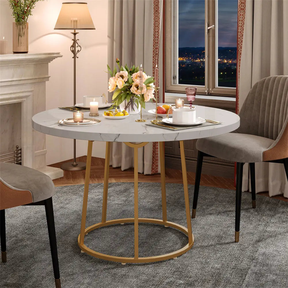 47.24 Inch Kitchen Table for 4 People Wooden Marble Pattern Dinner Room