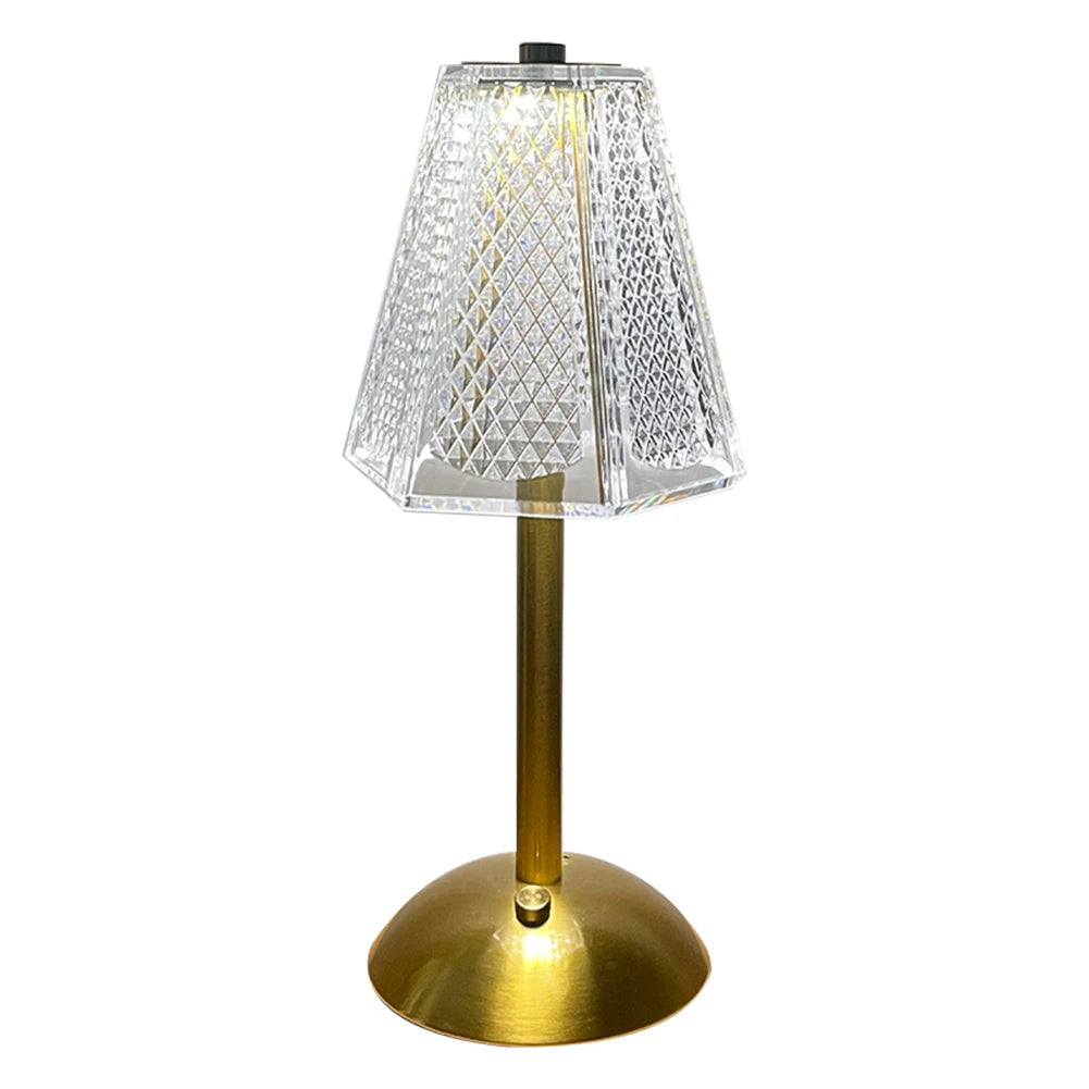 Crystal Table Lamp Metal Base Eye Protection Night Light Rechargeable