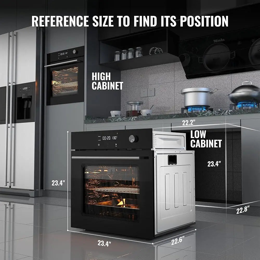 24 Inch Electric 3000W Convection Wall Oven, Touch Screen Control, 8 Cooking Functions, Easy Clean Removable Glass Door