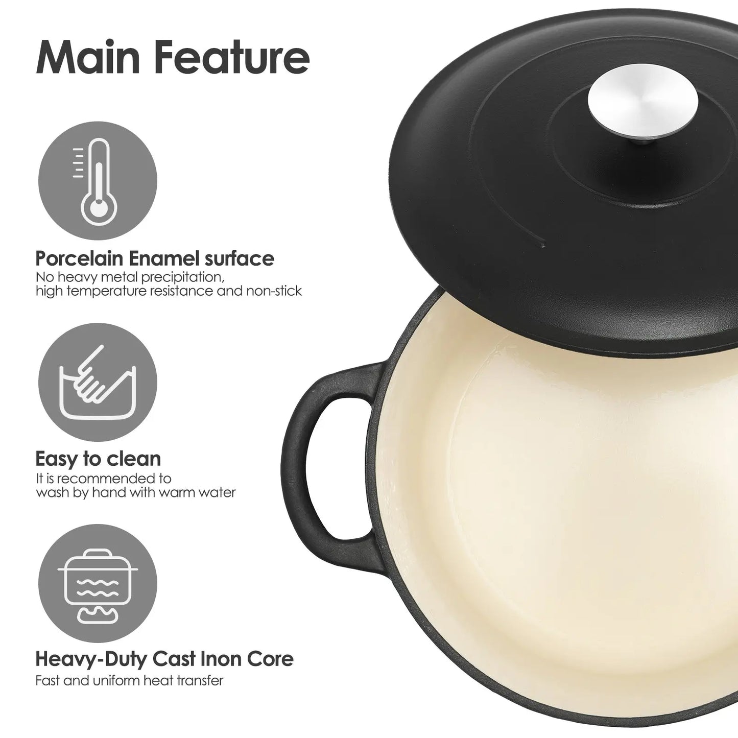 6 Quart Enameled Cast Iron Dutch Oven with Lid