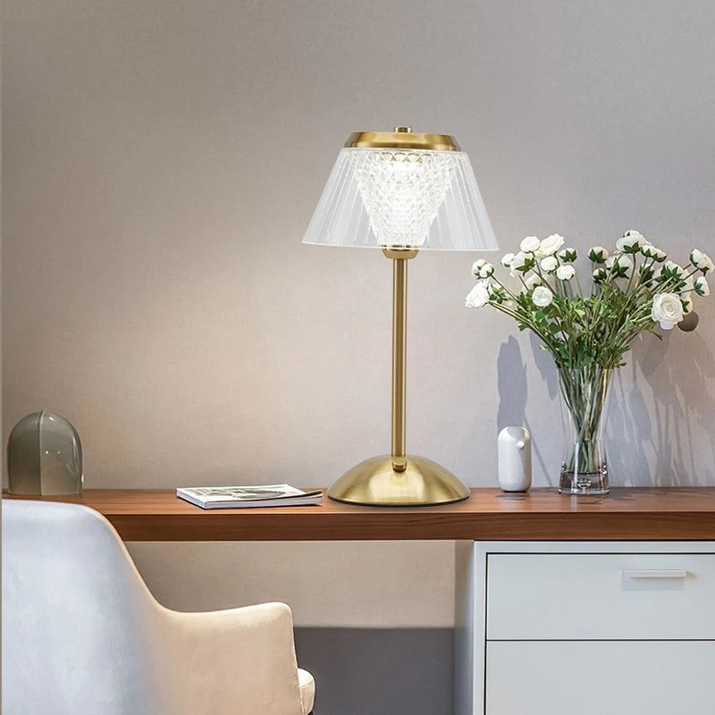 Crystal Table Lamp Metal Base Eye Protection Night Light Rechargeable