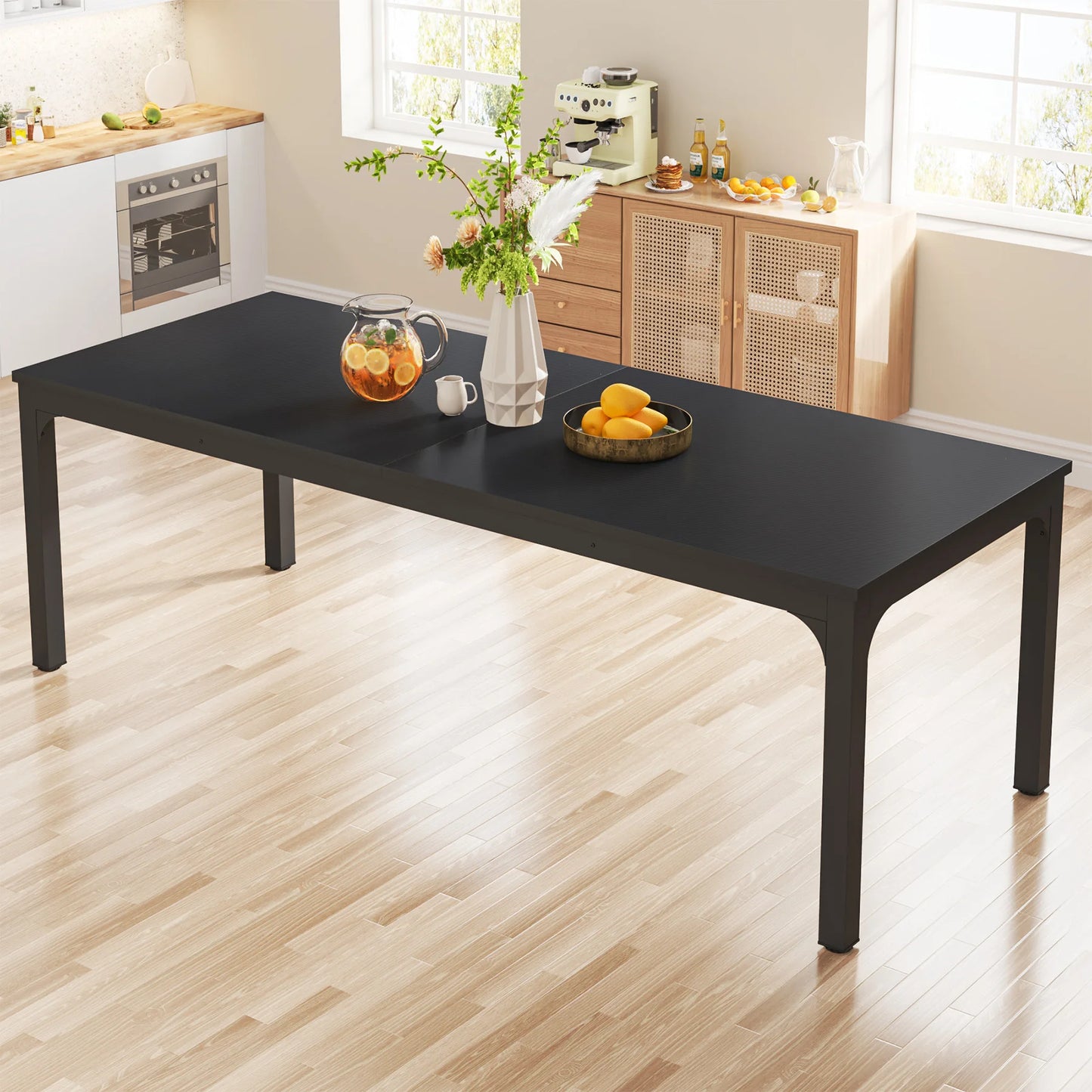 Dining Table for 6-8 People, 200cm Large Narrow Long Rectangular Kitchen Dinner Table, Rustic Wood