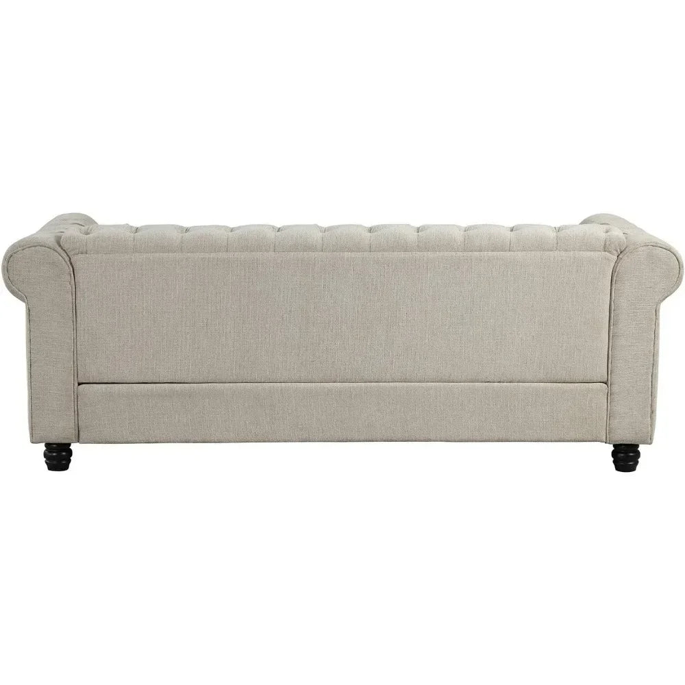 24'' Deep Seat Sofas Couches Pet-Friendly Linen Chesterfield Tufted Sofas, Beige