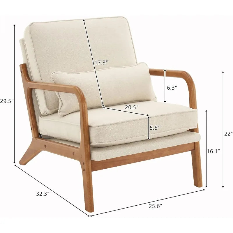 Beige Accent Chairs Set of 2, Upholstered Mid Century Modern Lounge Fabric Chairs