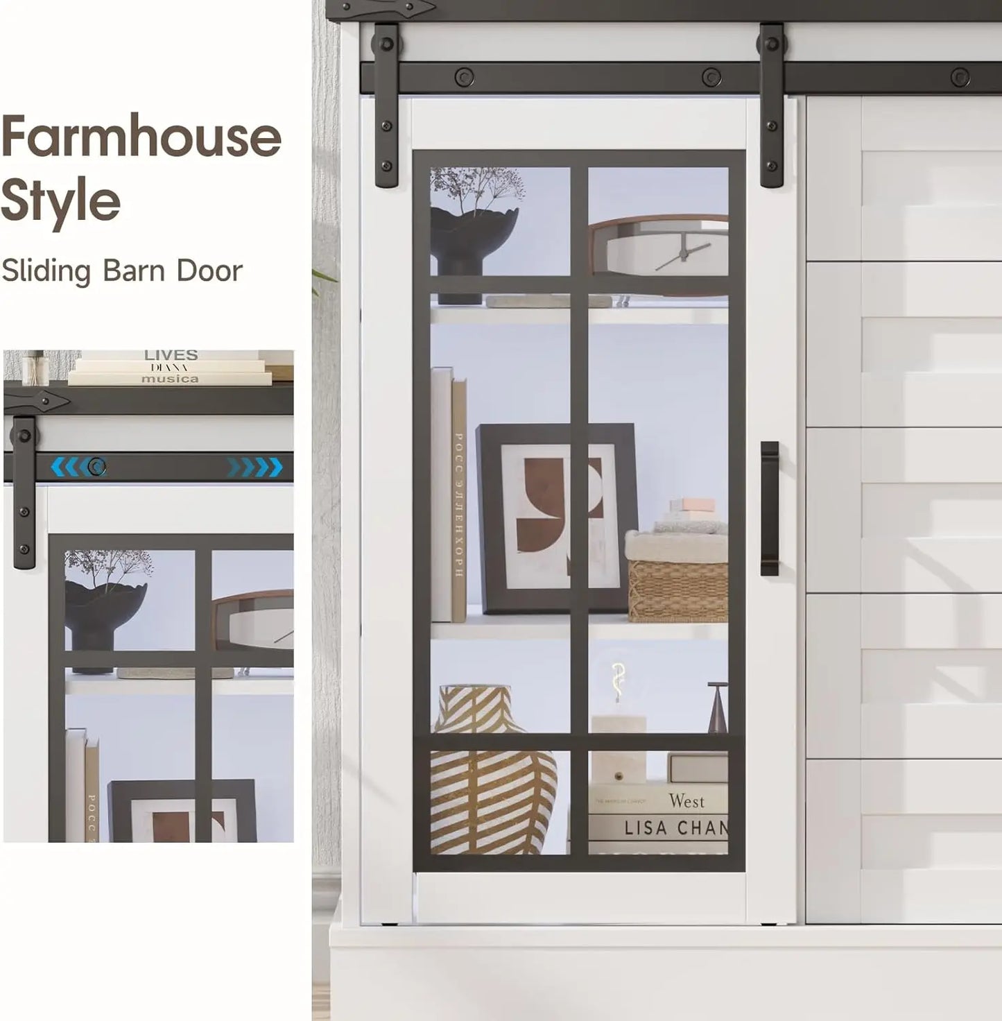 Dresser for Bedroom 6 Drawer Dresser with Slide Glass Door Farmhouse Tall Chest of Drawers Storage