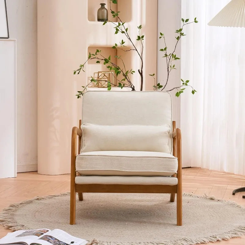 Beige Accent Chairs Set of 2, Upholstered Mid Century Modern Lounge Fabric Chairs