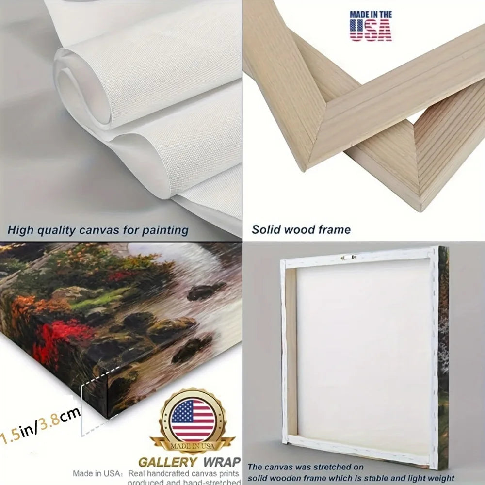 1.5 inch thick pine solid wood frame, natural canvas painting of country farmhouse, modern home art, interior decoration
