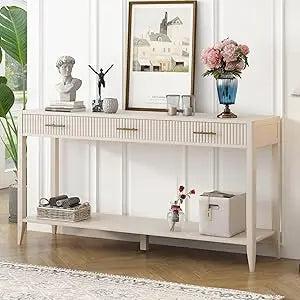 Contemporary Rectangular Console Table with 1 Shelf and 3 Storage Drawers, Entrance Table, Sofa Side Table for Entryway Hallway
