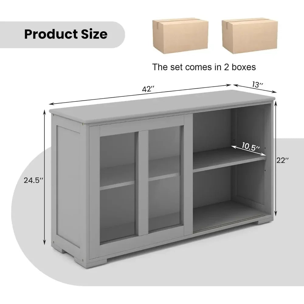 Buffet Sideboard with Storage, with Sliding Tempered Glass Cabinet & Adjustable Shelf, Stackable Storage