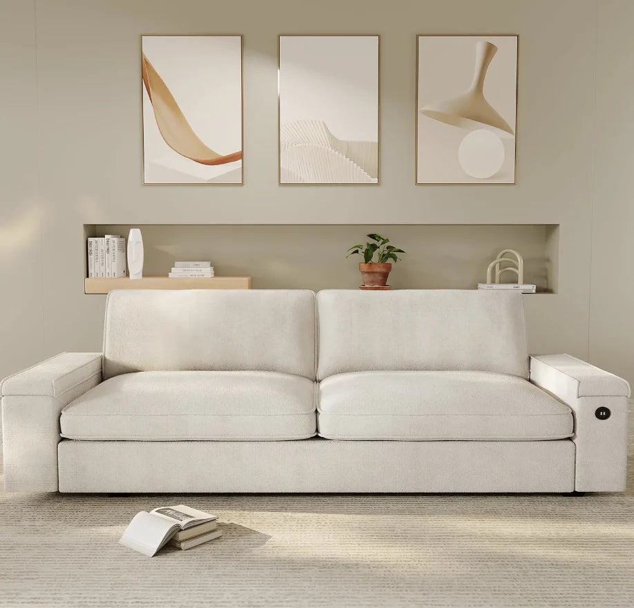 Sofas Couches for Living Room, Comfy Couch with Extra Deep Seats, Oversized Loveseat Sofa with Storage and 2 USB Chargin
