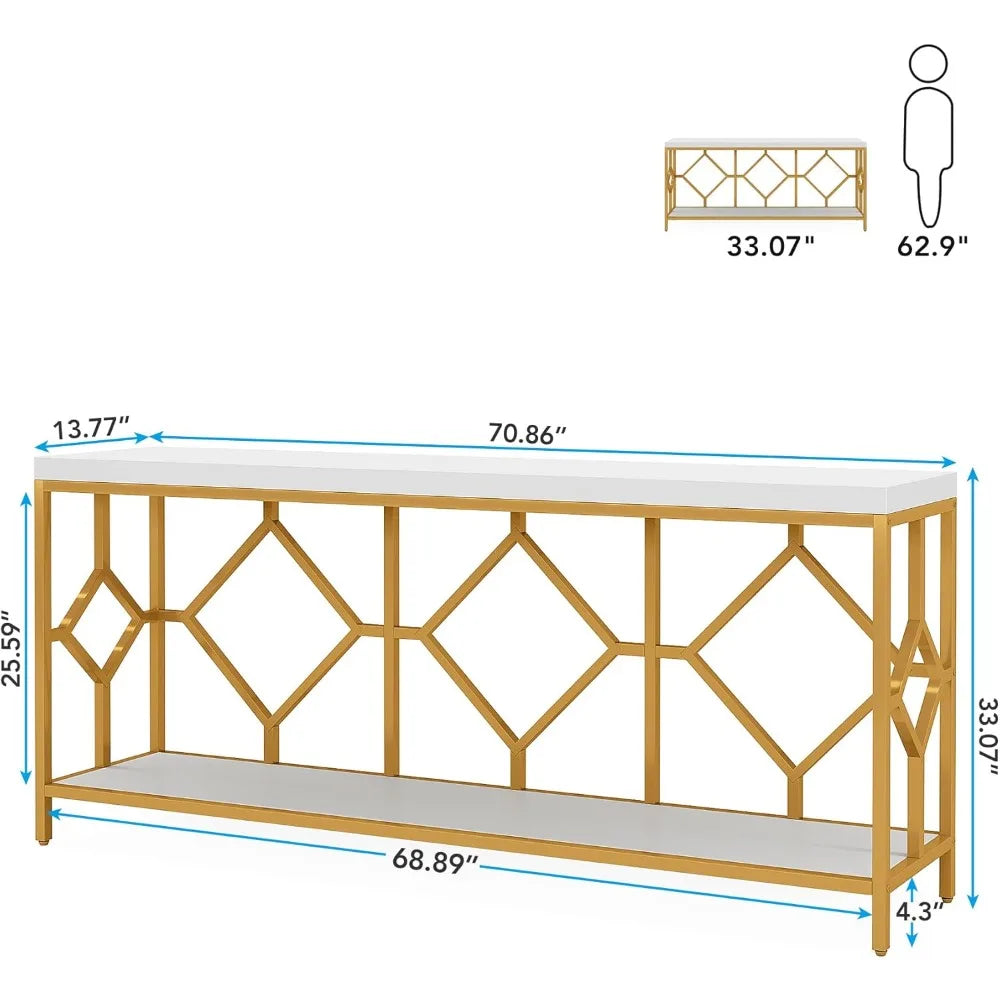 70.86 Inches Extra Long 2-Tier Narrow Console Table for Entryway, Sofa Table Behind Couch,Accent Table