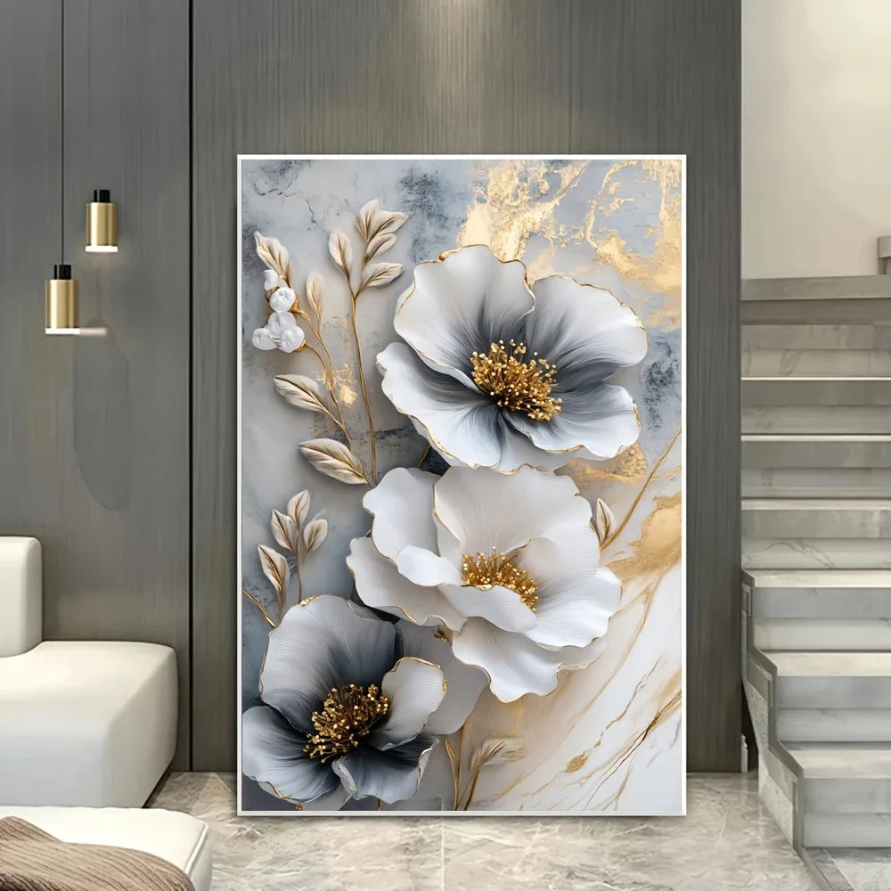 Modern luxury floral canvas mural, framed 3D floral painting, suitable for bedroom and living room decoration