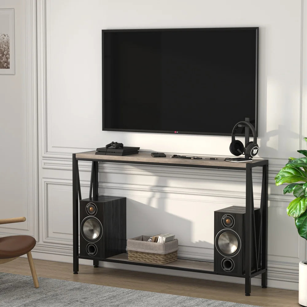 Industrial Console Table 2-Tier Entryway Table with Storage Narrow Sofa Table