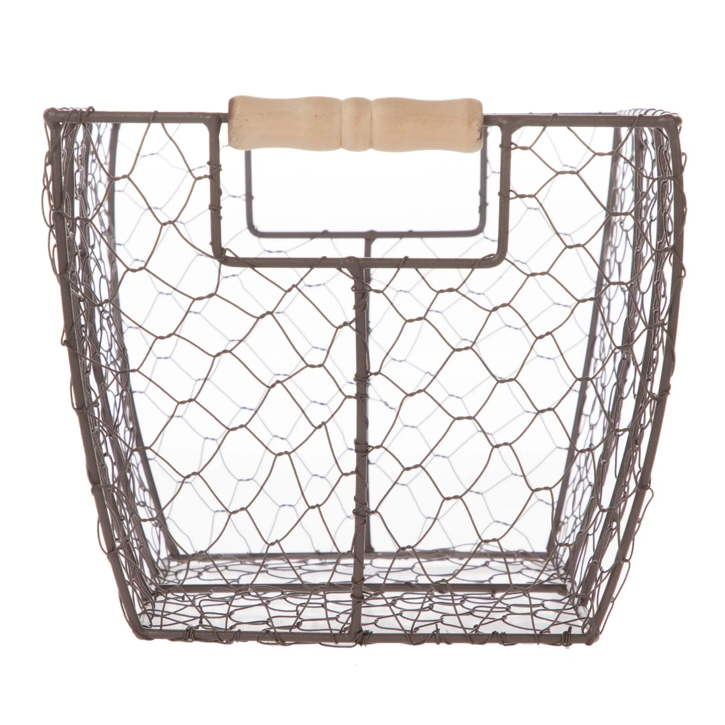 Decorative Brown Chicken Wire Basket with Wood Handles. 12.2x8x7.28