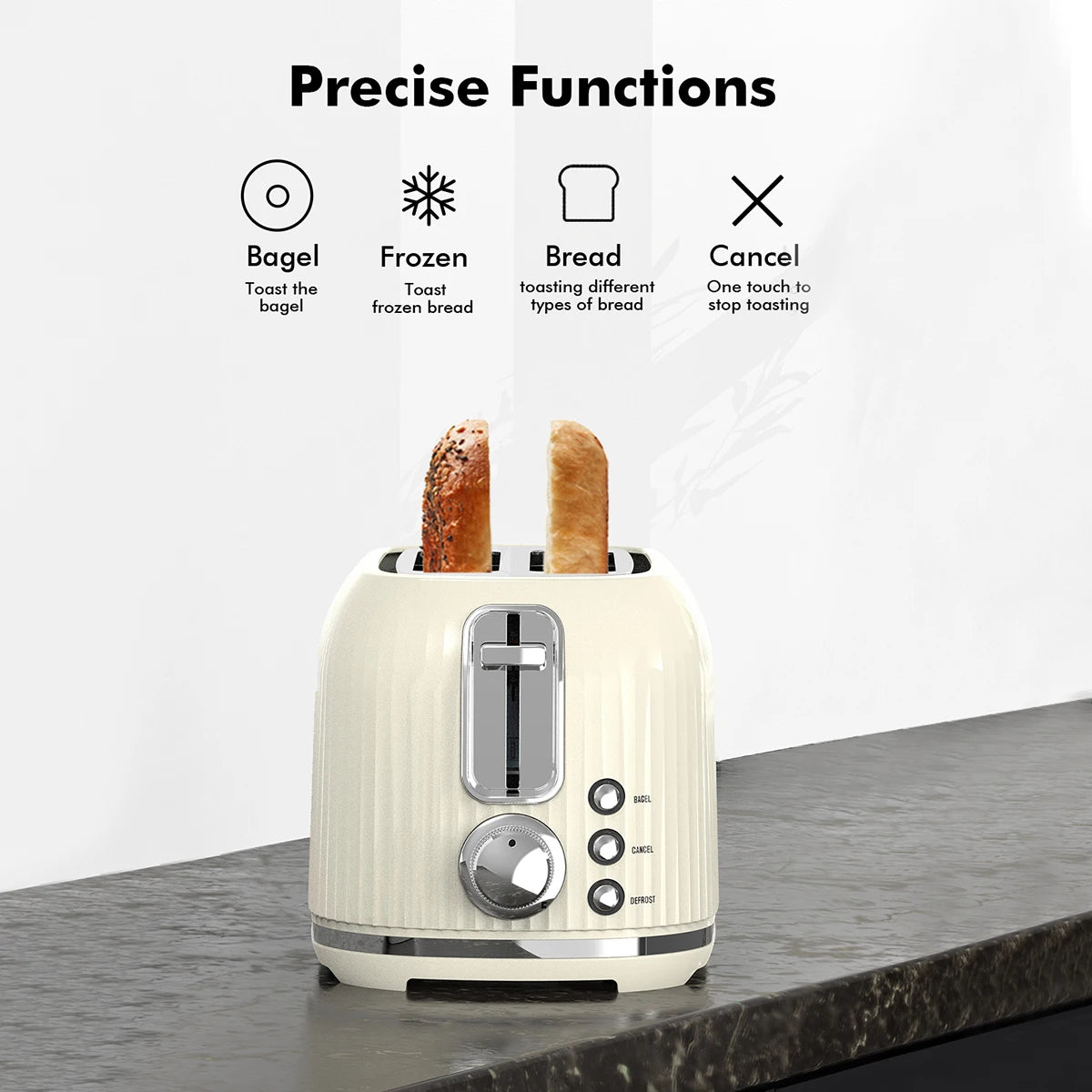 2 Slice Toaster with Extra Wide Slots, Removable Crumb Tray, 6 Browning Options, Auto Shut Off, Frozen Function