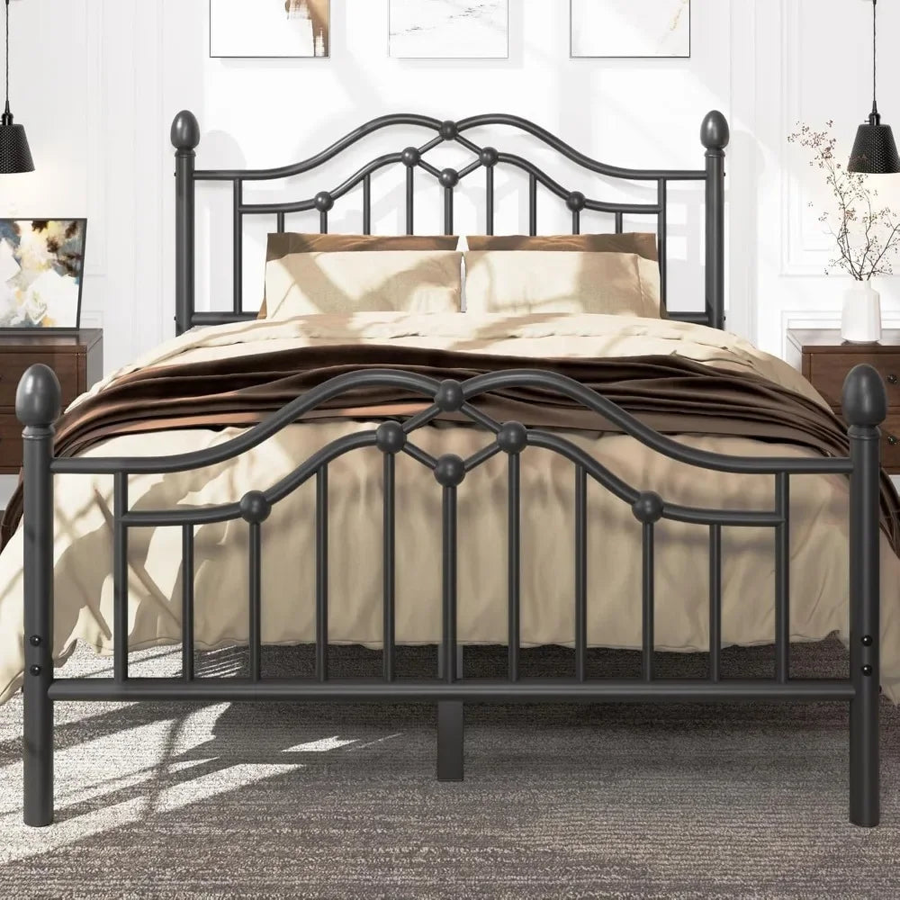 Queen Metal Bed Frame with Headboard and Footboard, Iron Platform Bed Frame, Under Bed Storage, No Box Spring Needed