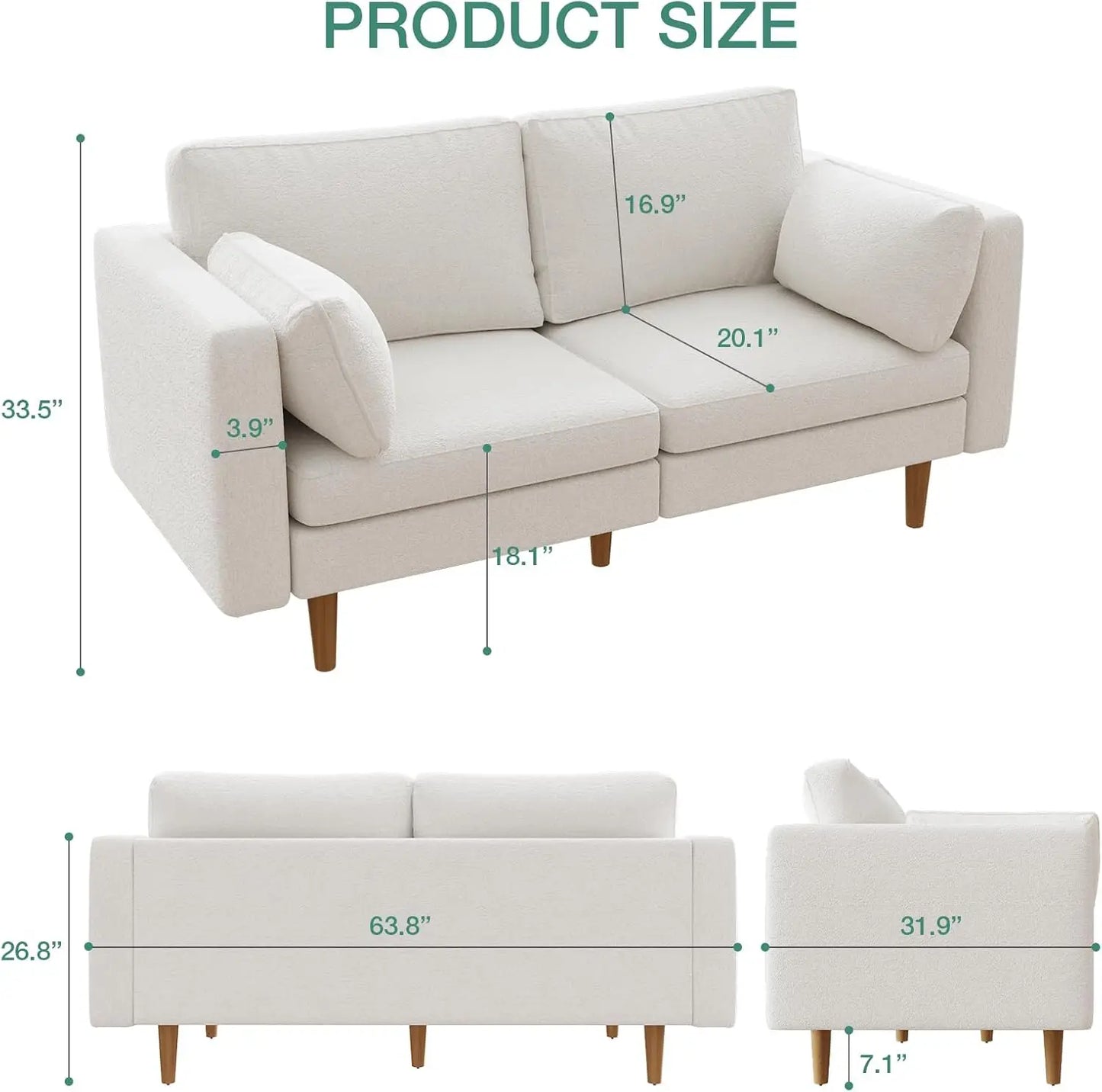 64" Loveseat Sofa Couch, Comfy Couch with Extra Deep Seats, Fabric Upholstered