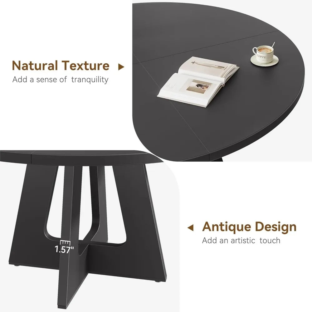 Farmhouse 47-Inch Round Large Dining Table Set for 4 to 6, with Wooden Top and Legs for Home Dining Room or Living