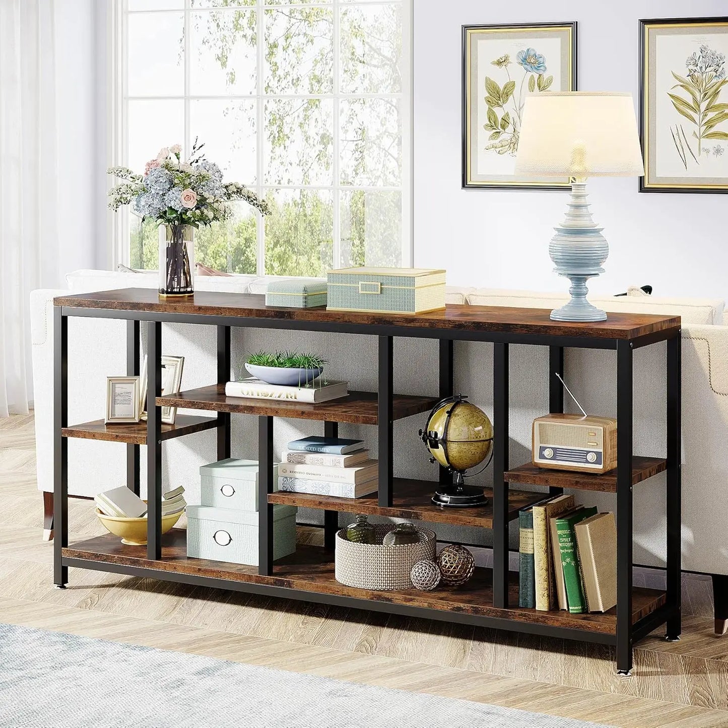 70.9 inch Long Table Behind Couch,3-Tier Industrial Narrow Entryway Hallway Accent Table for Living Room