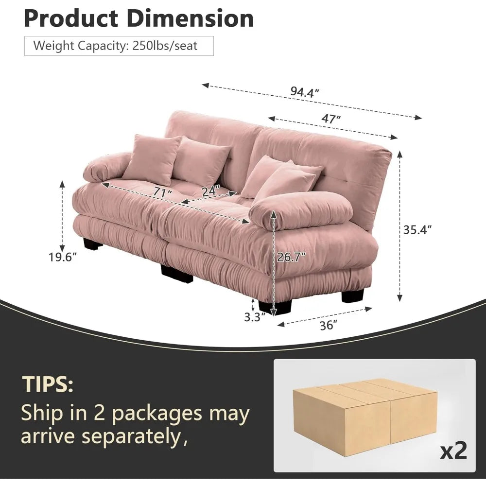 94.4 Inch Comfy Chenille Cloud Oversized Modular Sectional Sofa, Couches for Living Room