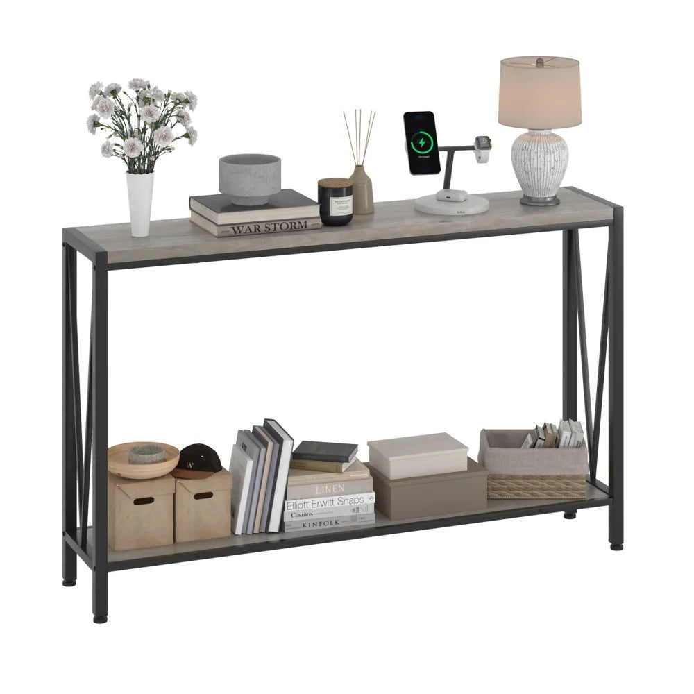 Industrial Console Table 2-Tier Entryway Table with Storage Narrow Sofa Table