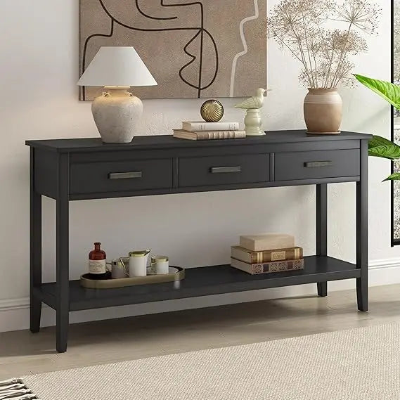 Contemporary Rectangular Console Table with 1 Shelf and 3 Storage Drawers, Entrance Table, Sofa Side Table for Entryway Hallway