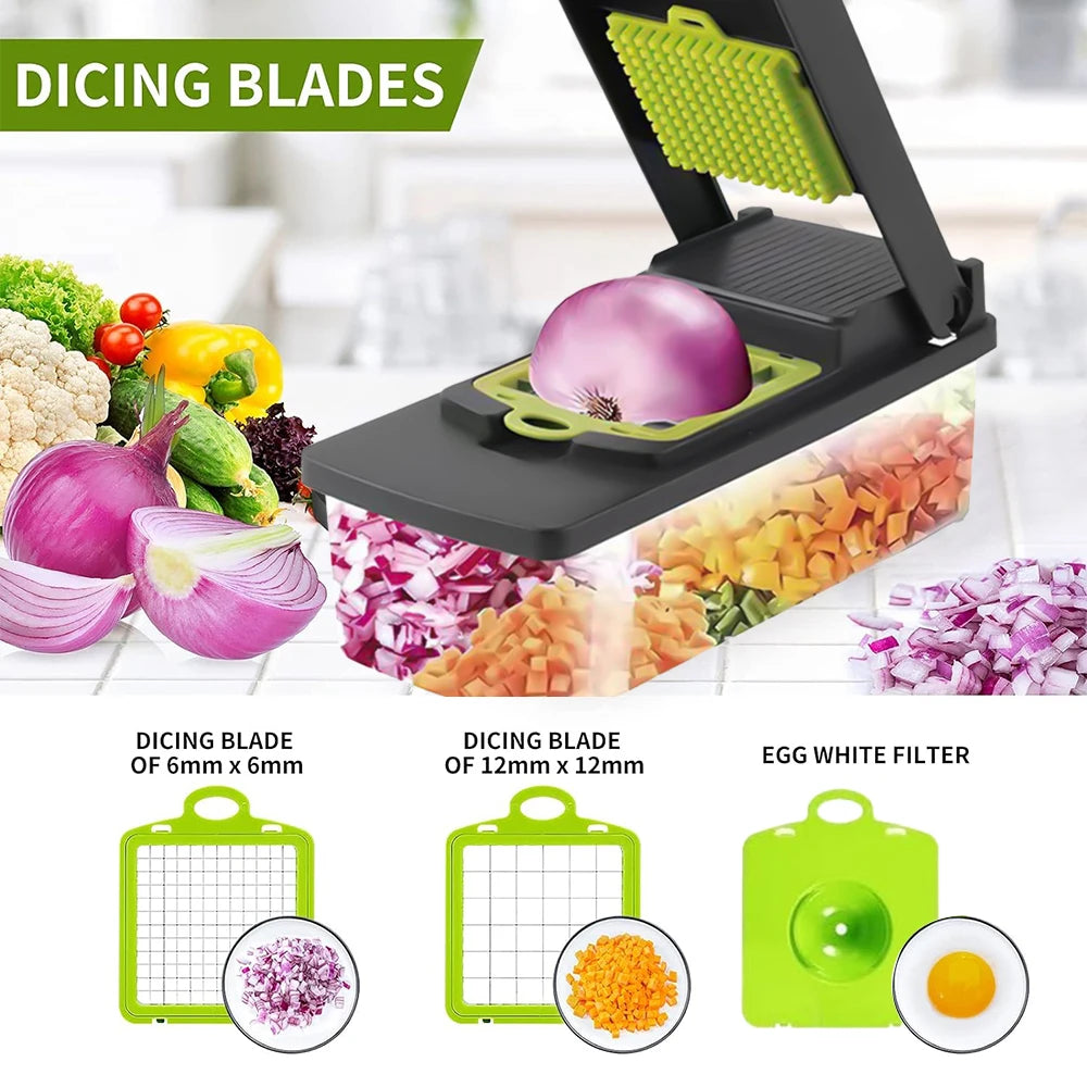 14 in 1 Multifunctional Vegetable Onion Manual Chopper, Food Kitchen Potato Cut Shredder Slicer Kitchen Gadget