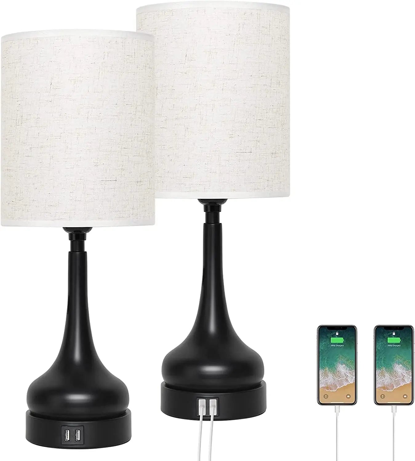 Table Lamp Set of 2 Table Lamps with Touch Control for Living Room with USB Charging Ports