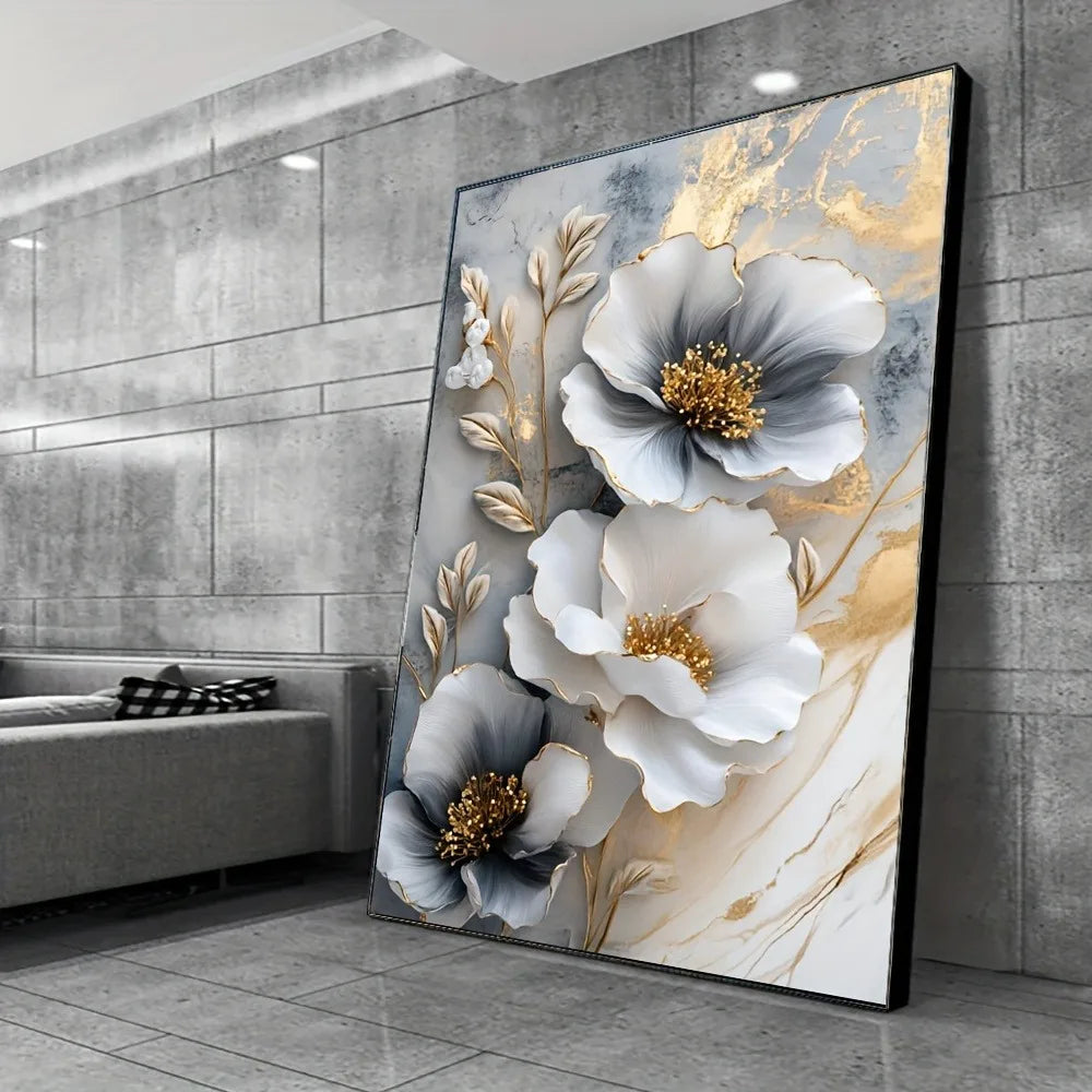 Modern luxury floral canvas mural, framed 3D floral painting, suitable for bedroom and living room decoration