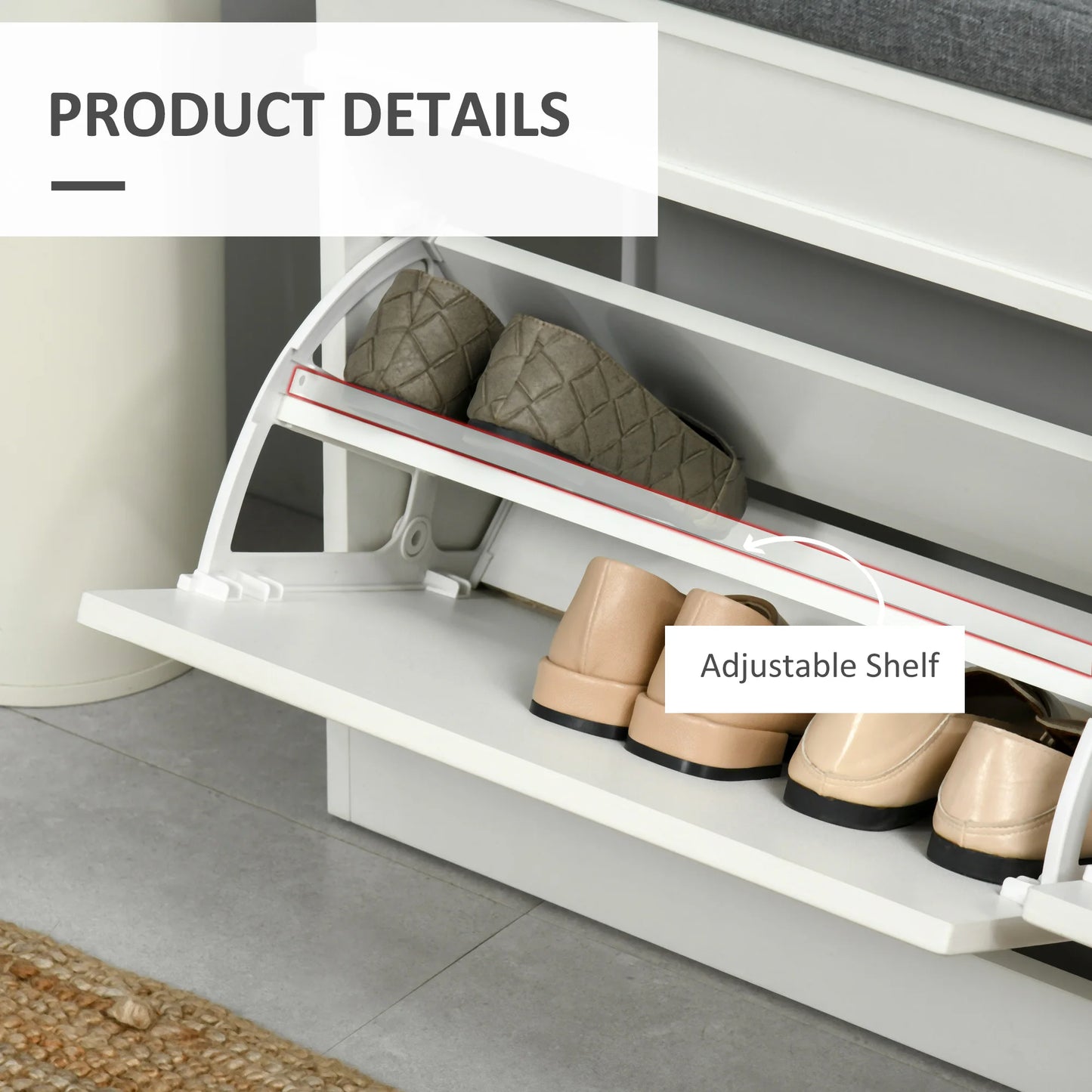 41" Entryway Shoe Rack Bench Storage Organizer Ottoman W/ 2 Drawers, Cushion