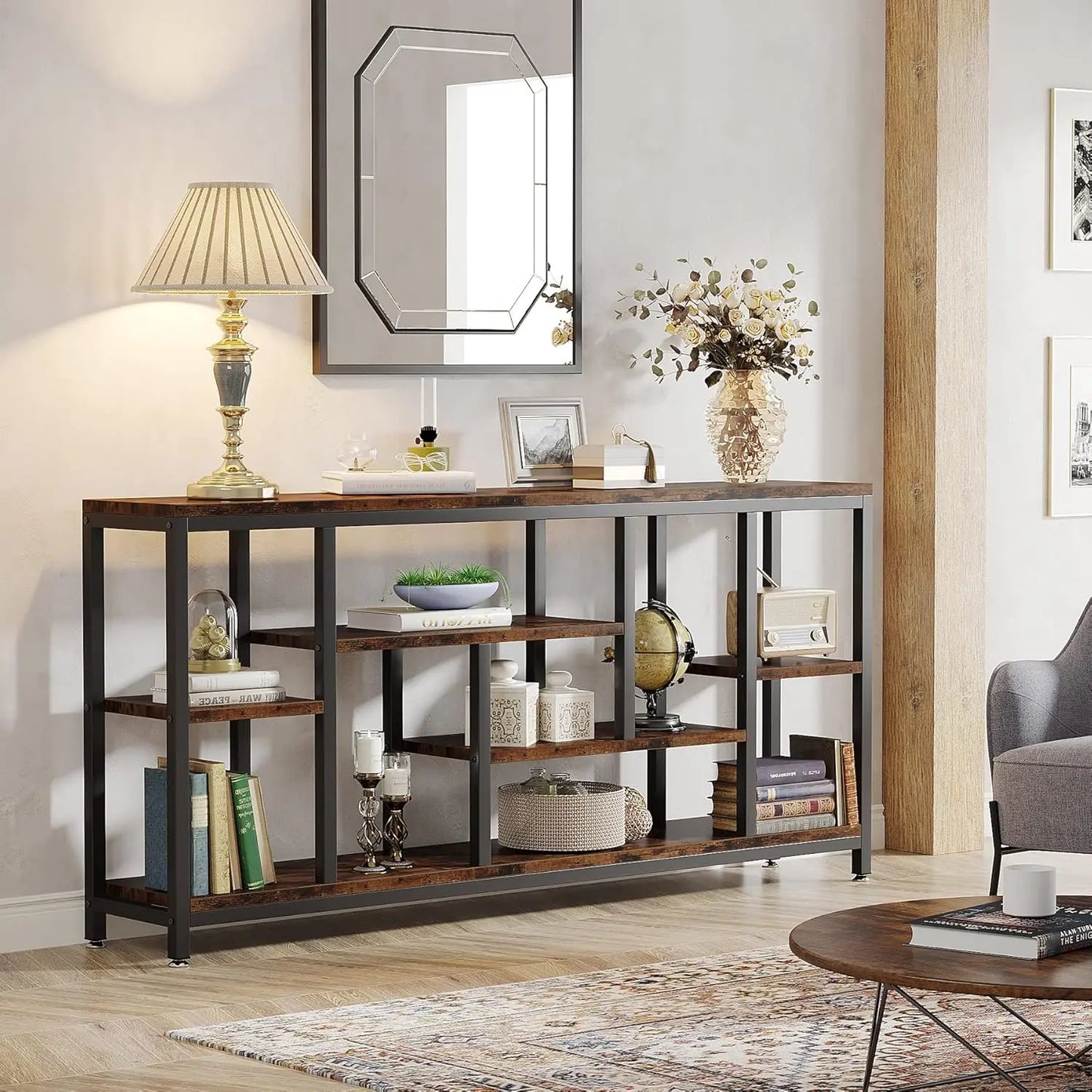 70.9 inch Long Table Behind Couch,3-Tier Industrial Narrow Entryway Hallway Accent Table for Living Room