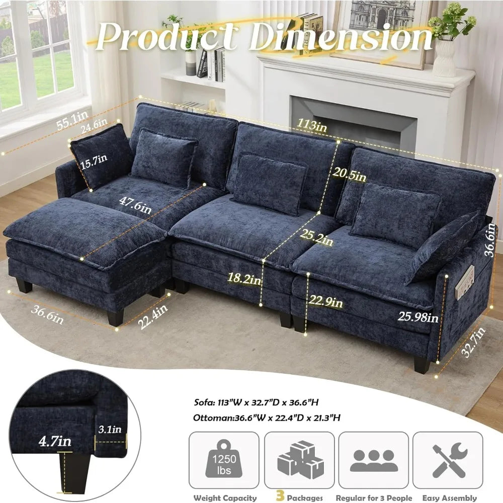 Living Room Sofa, Modular Sectional Sofa, 113" L Shaped Couch Set
