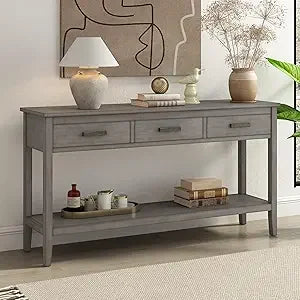 Contemporary Rectangular Console Table with 1 Shelf and 3 Storage Drawers, Entrance Table, Sofa Side Table for Entryway Hallway
