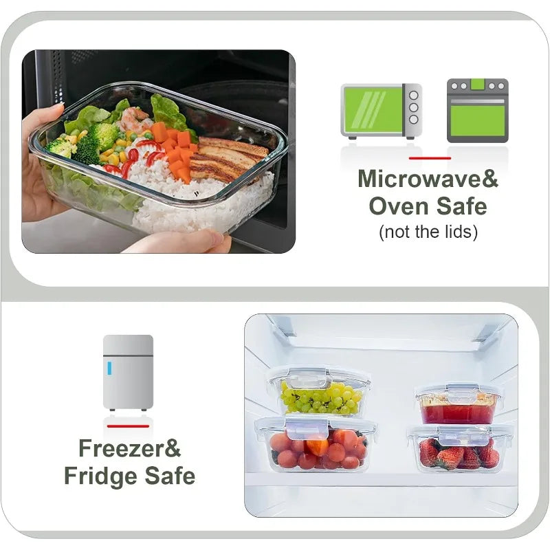24 Pieces Air tight Glass Meal Prep Containers with Lids, Microwave and Freezer Safe
